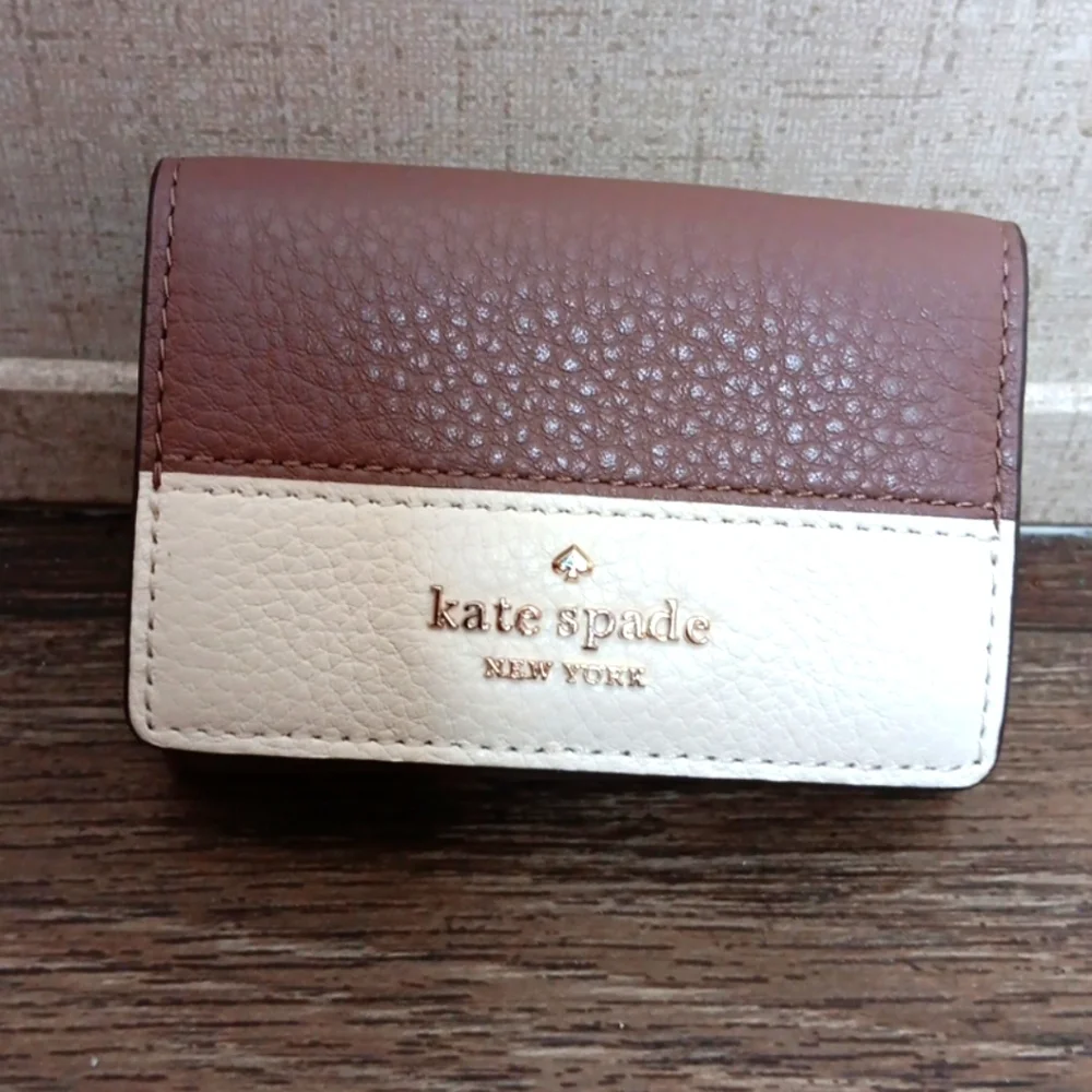 Kate Spade Jackson Color block Micro Trifold Snap Pebbled, Leather Wallet